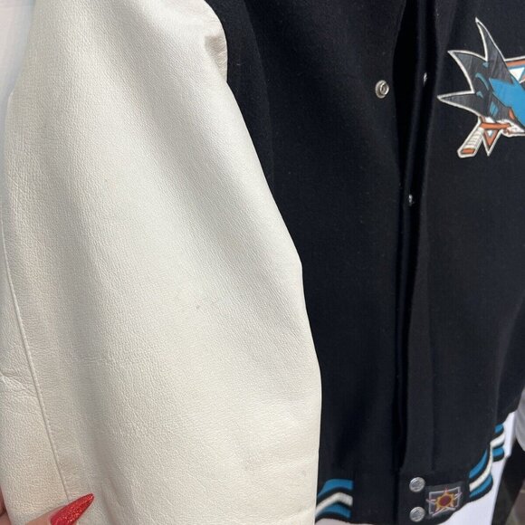 San Jose Sharks Two Tone Wool Leather Jacket Black/White Medium JH Design NHL - Picture 7 of 11